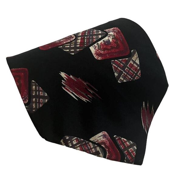 Halston III Vintage Black Burgundy Square Abstract Gem Jewel Silk Tie - Picture 1 of 7